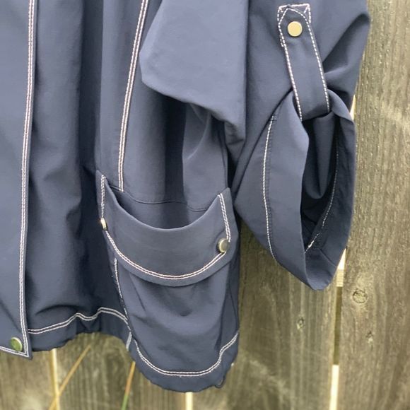 Navy blue & white chain stitch sailor style oversized crop sleeve summer jacket - Picture 12 of 12